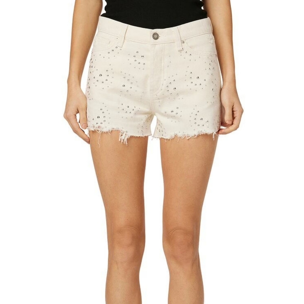 Hudson Jeans White Studded Distressed Denim Shorts